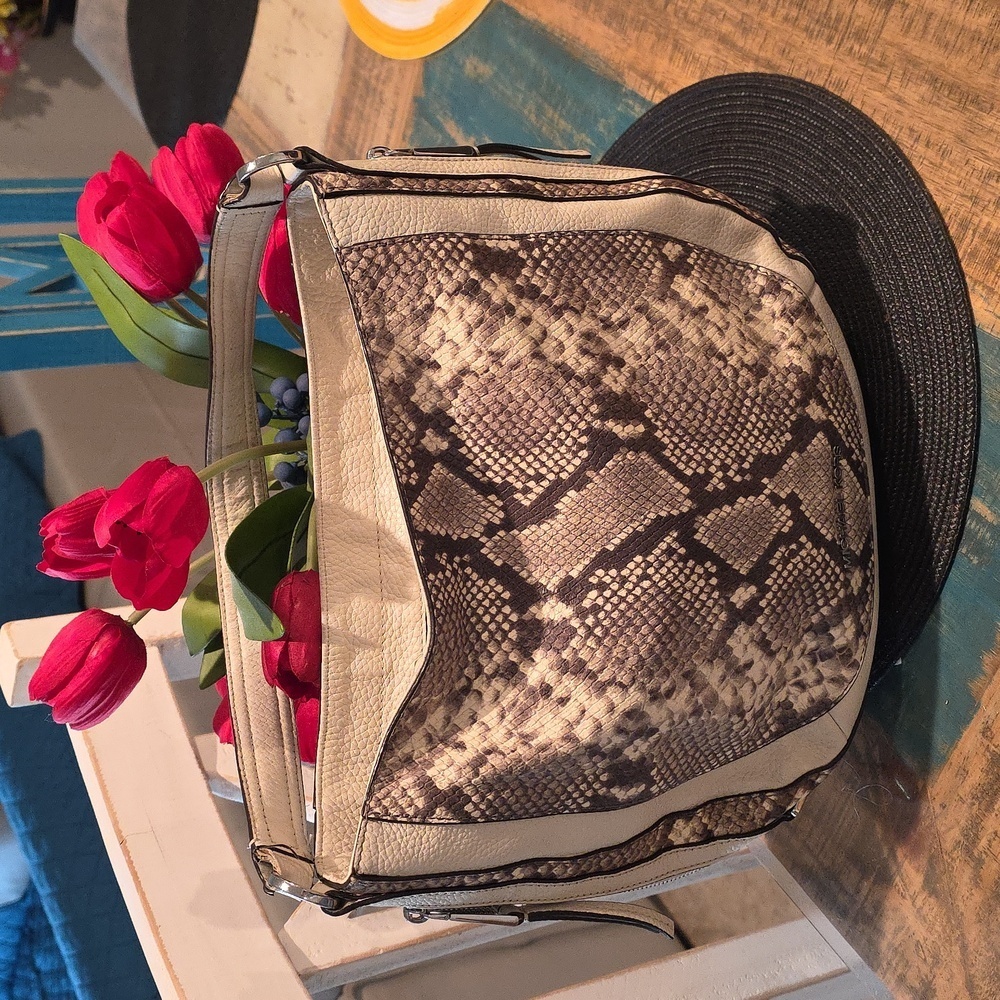 Michael Kors Snakeskin Pattern Shoulder Bag - Cream and Brown